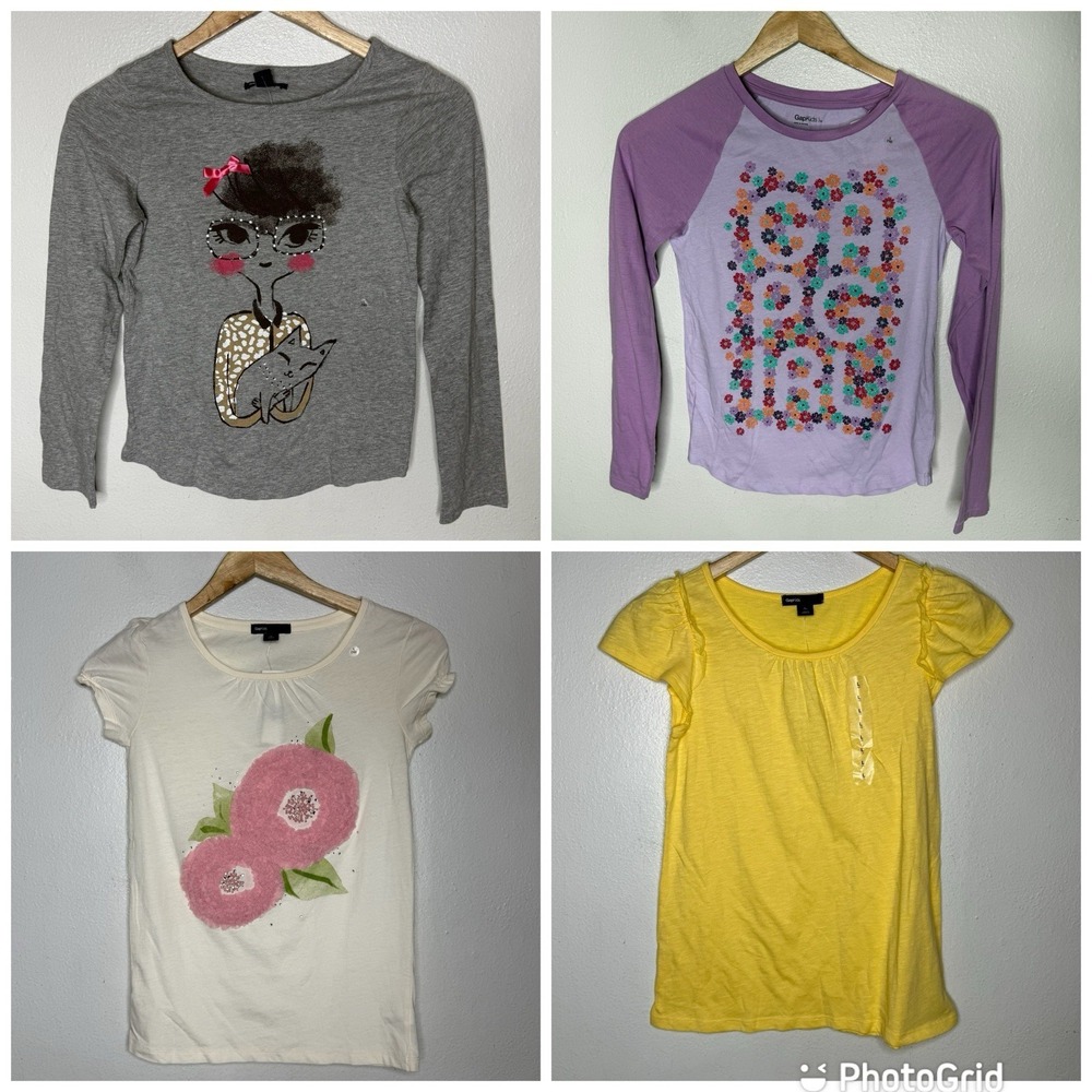 New Gap Kids Bundle Of 4 Cotton T-Shirt Long And Short Sleeve Girls Large 10